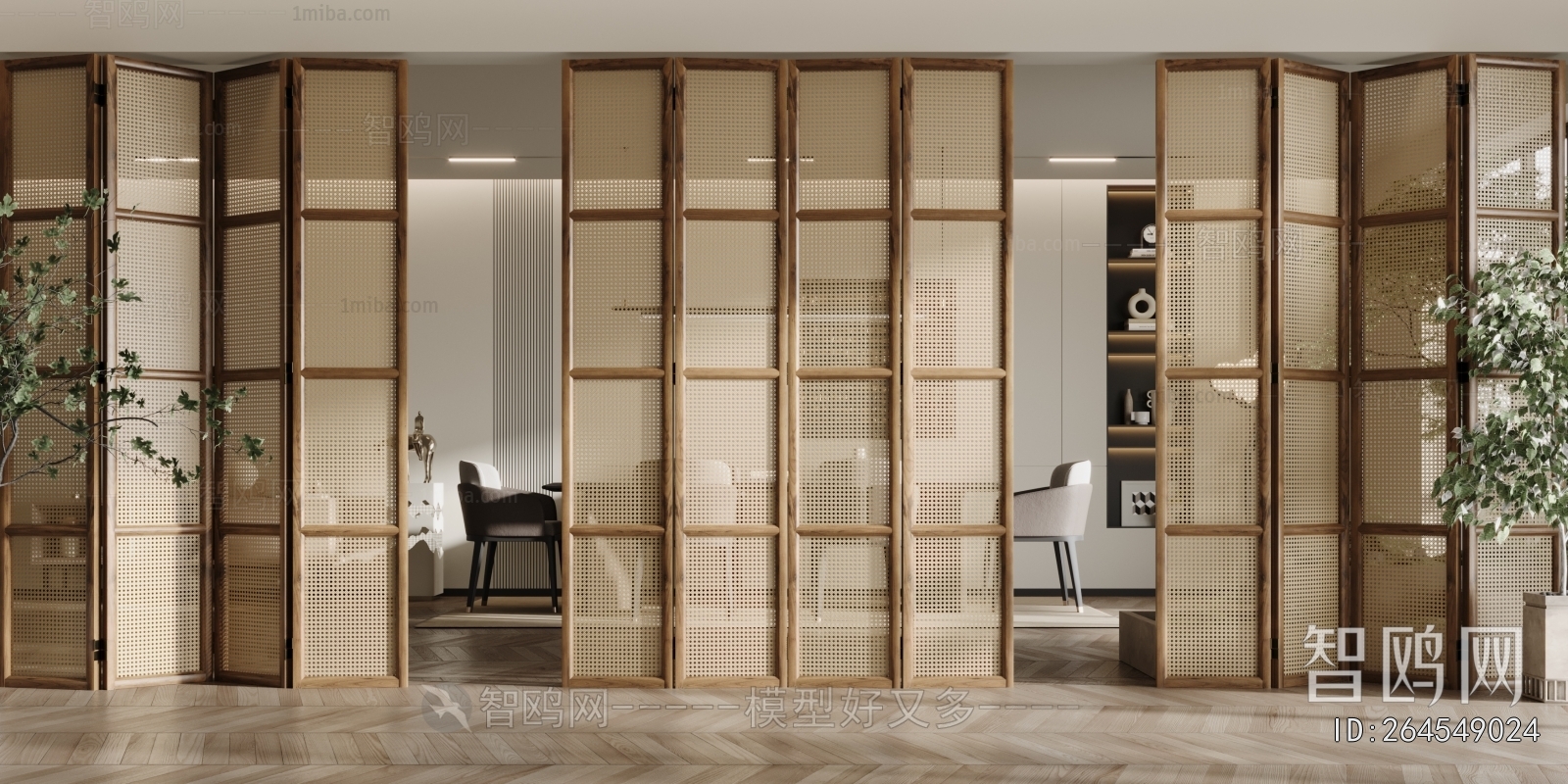 Wabi-sabi Style Wooden Screen Partition