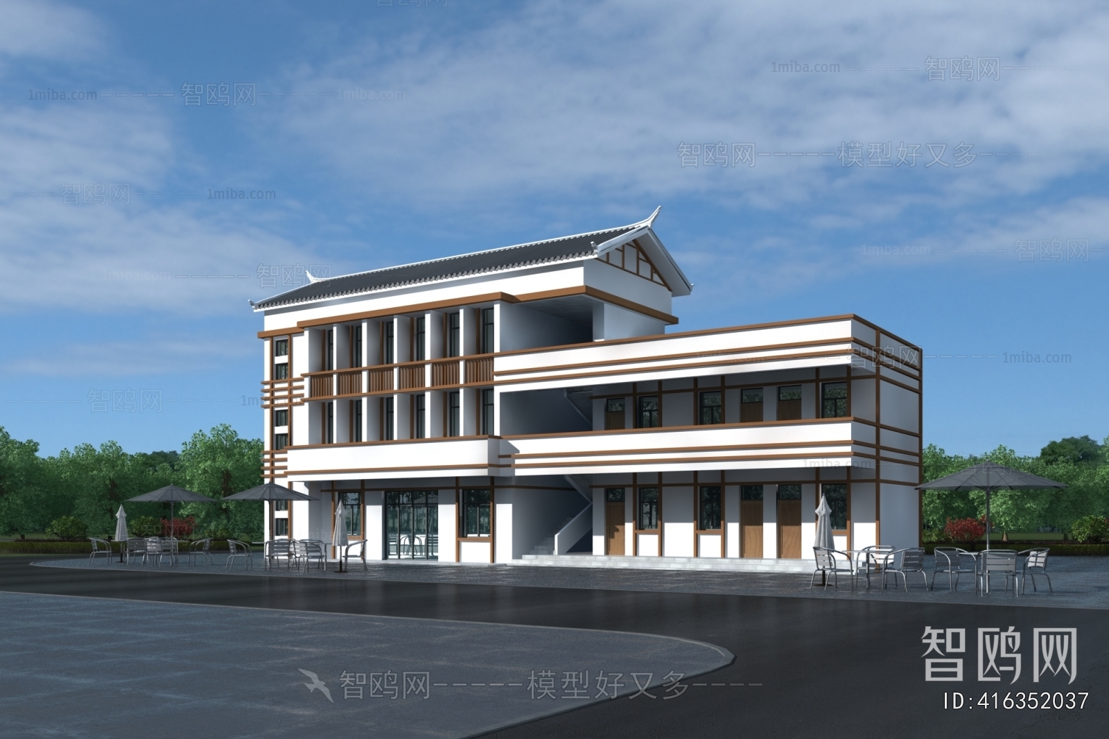 New Chinese Style Appearance Of Commercial Building