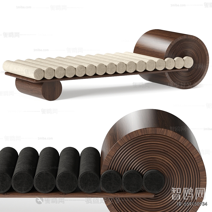 现代中古风实木床尾凳组合