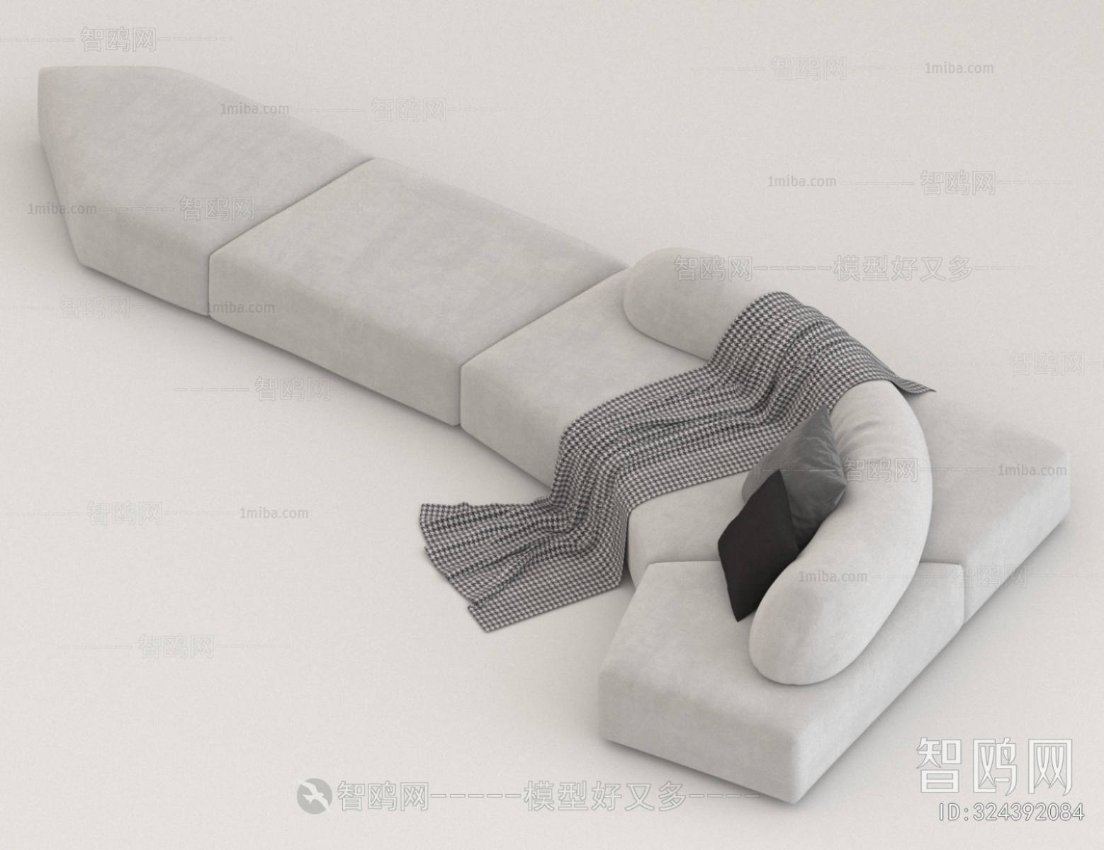 现代灰色异形多人沙发