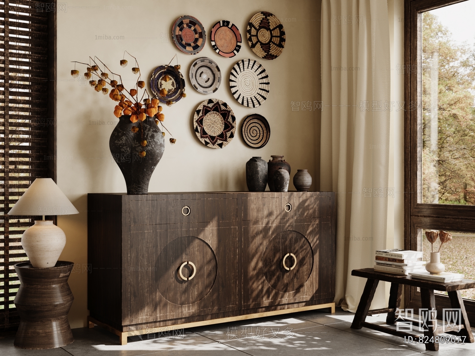 Wabi-sabi Style Side Cabinet