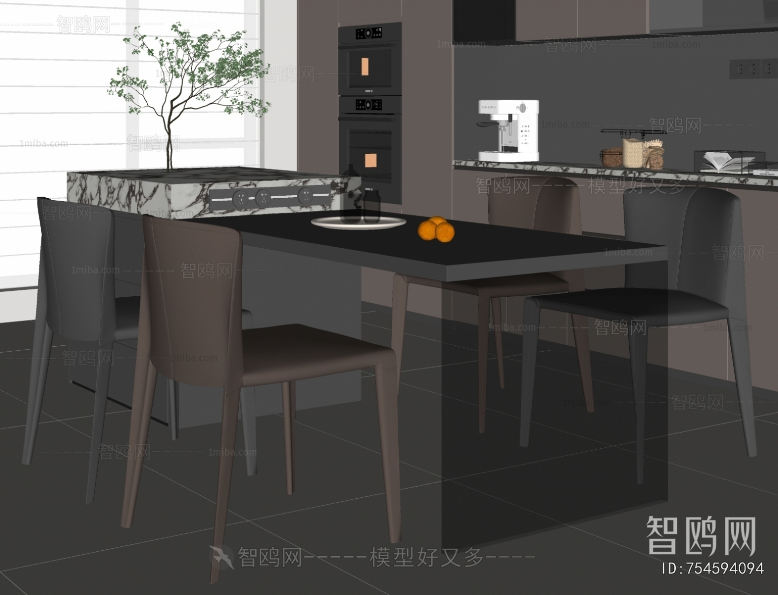 现代意式岛台餐桌椅组合