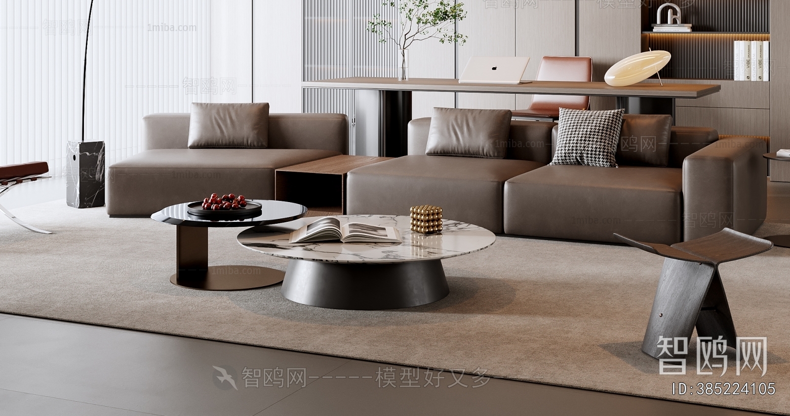 现代意式皮革沙发茶几组合