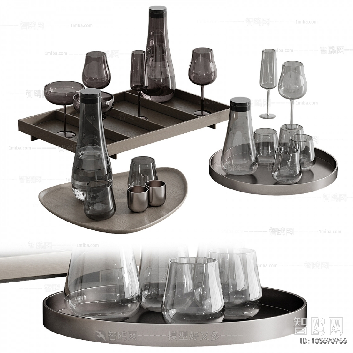 现代玻璃酒具托盘组合