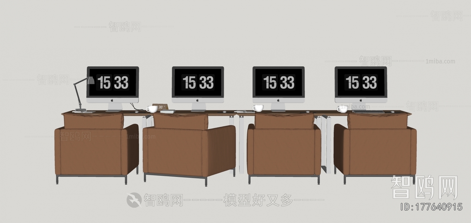 现代网吧电脑桌单人沙发组合
