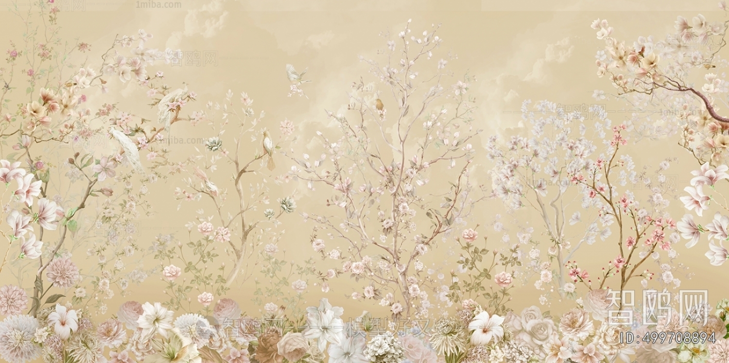现代土黄色花鸟壁纸