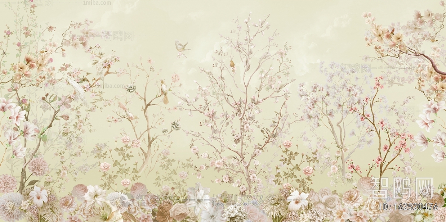 现代黄色花鸟壁纸