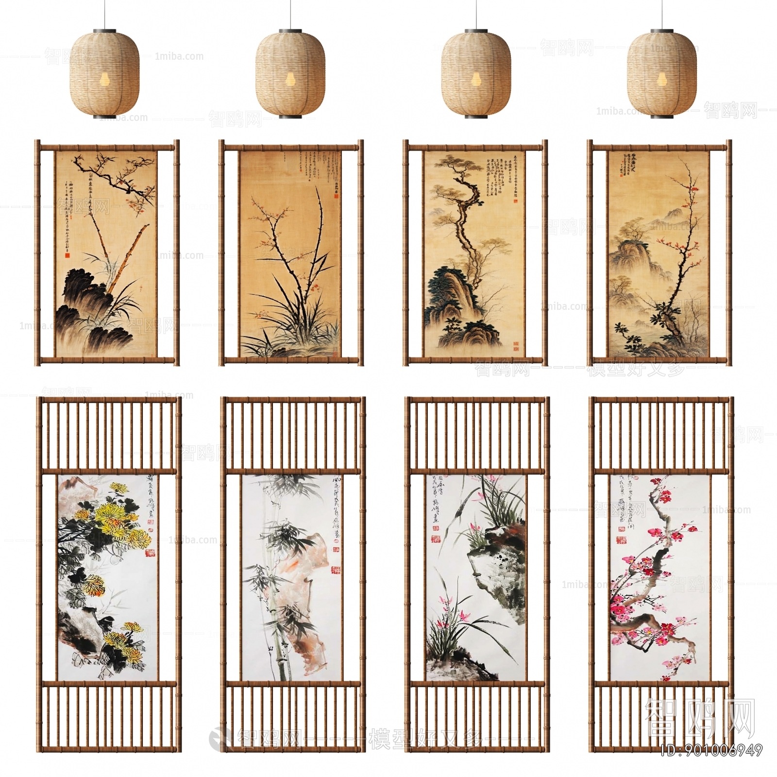 新中式装饰画屏风隔断组合