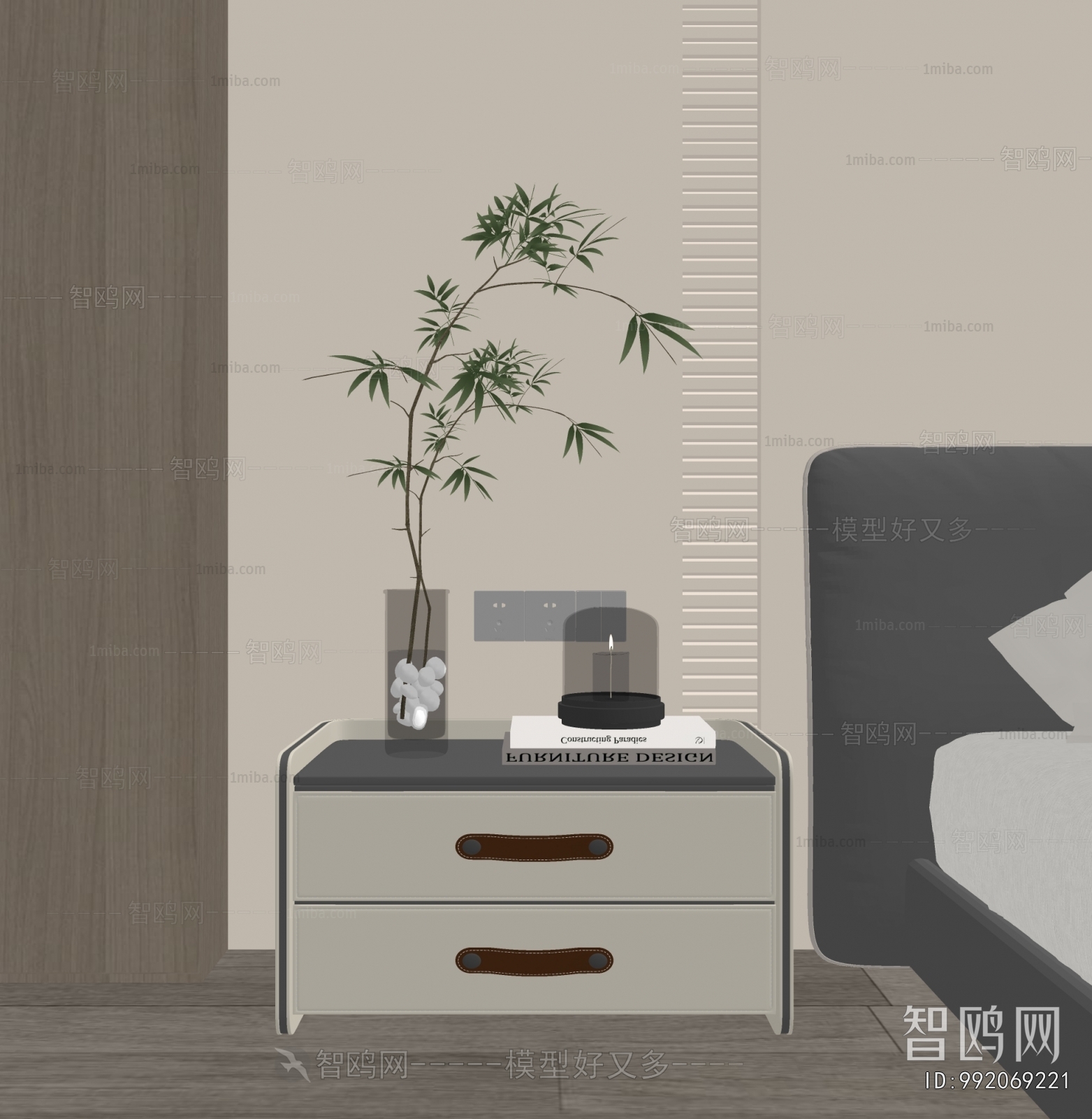 现代白色床头柜