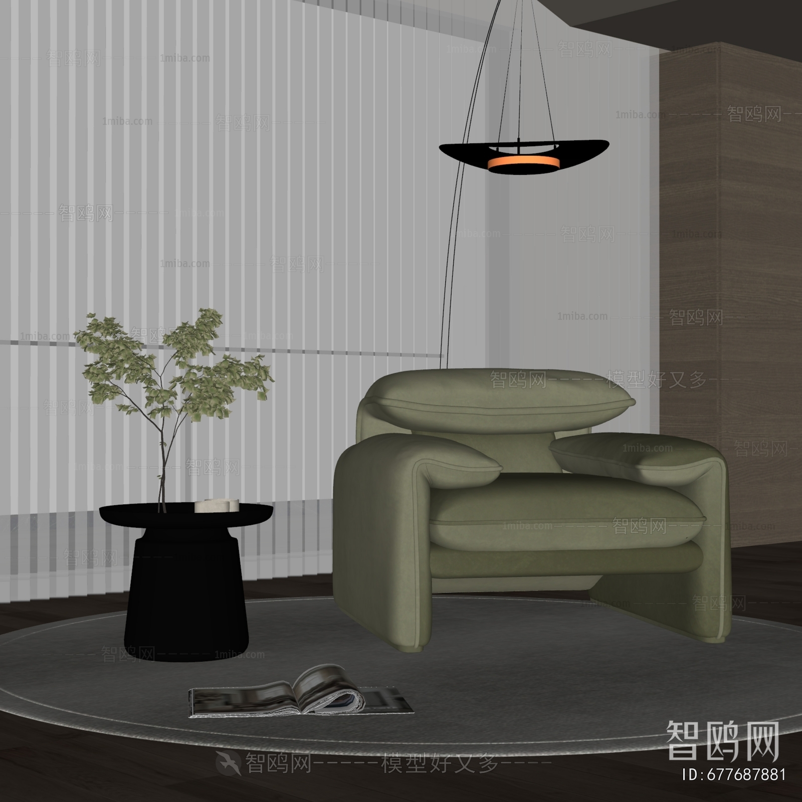 现代绿色单人沙发
