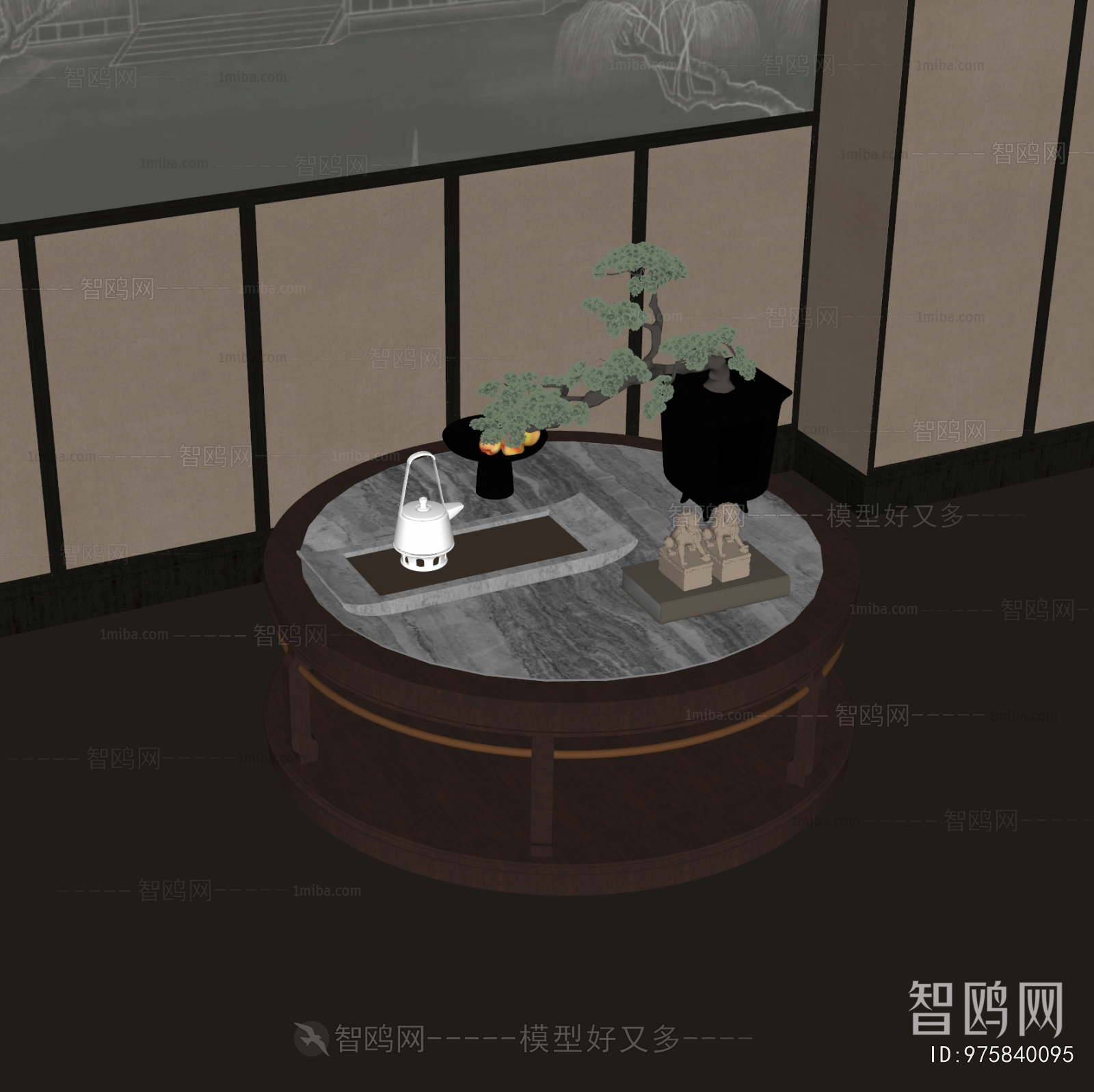 新中式圆形实木茶几