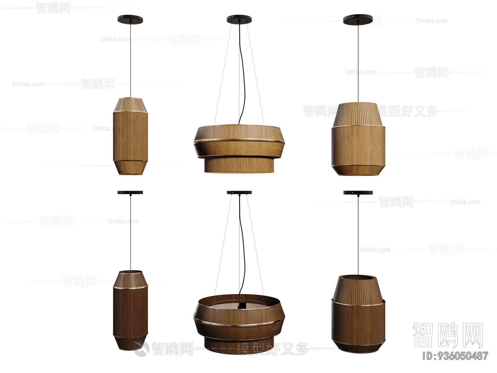 现代中古风实木吊灯组合