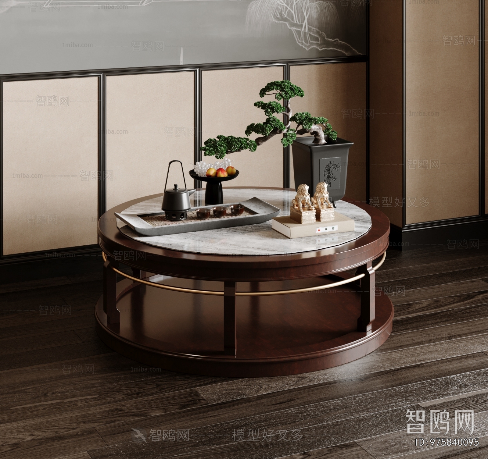 新中式圆形实木茶几