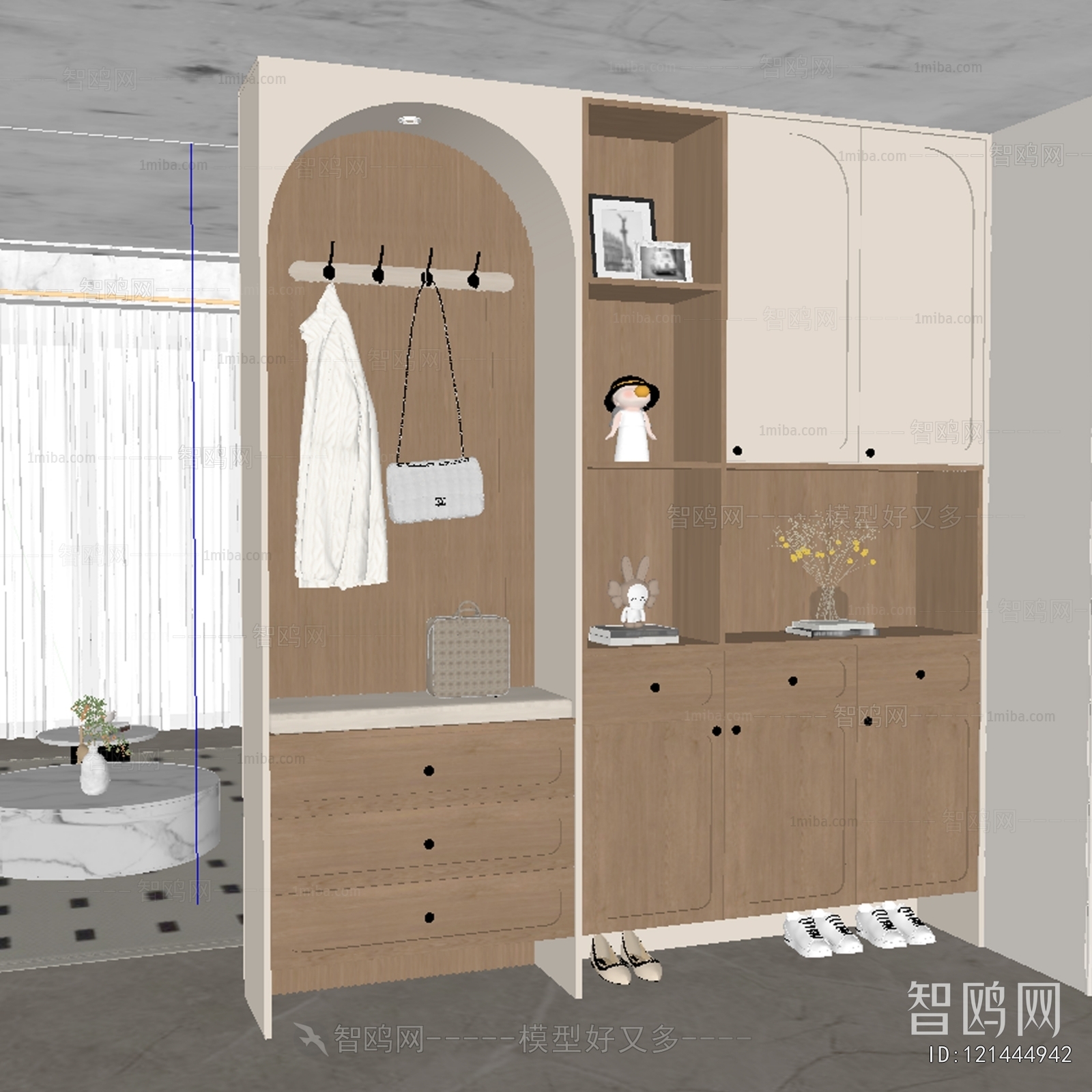 法式中古风实木鞋柜