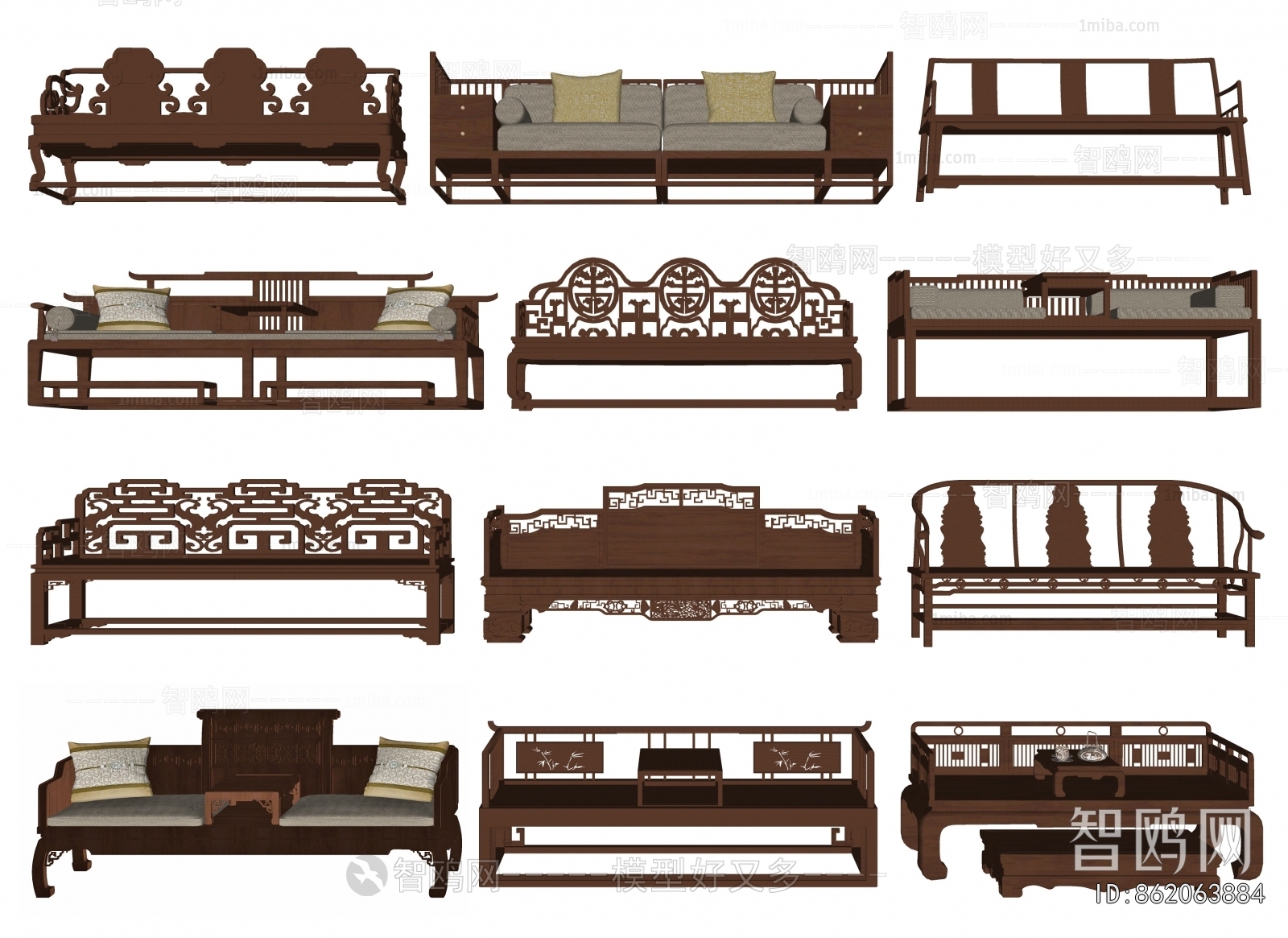 Chinese Style Multi Person Sofa
