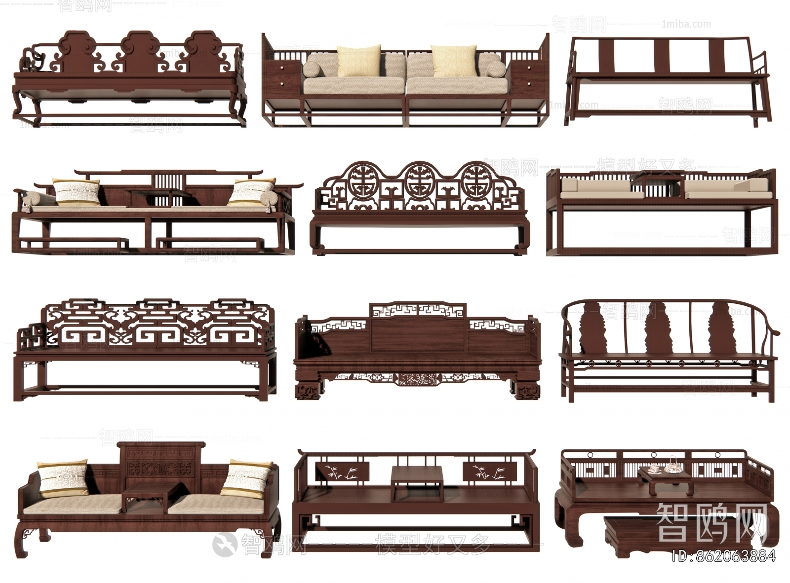 Chinese Style Multi Person Sofa
