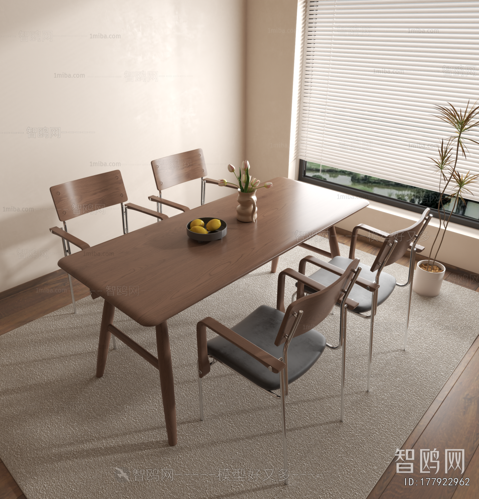 现代中古风实木餐桌椅组合