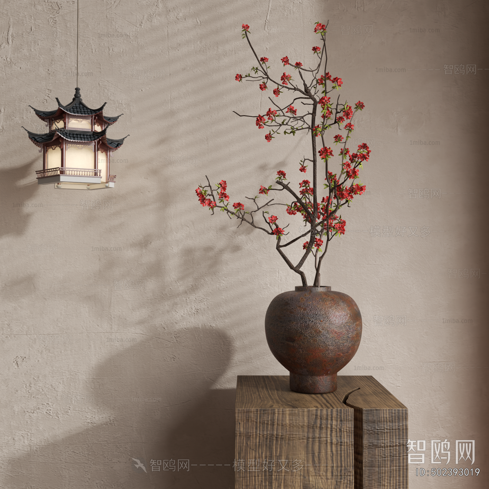 侘寂风花瓶红色花艺