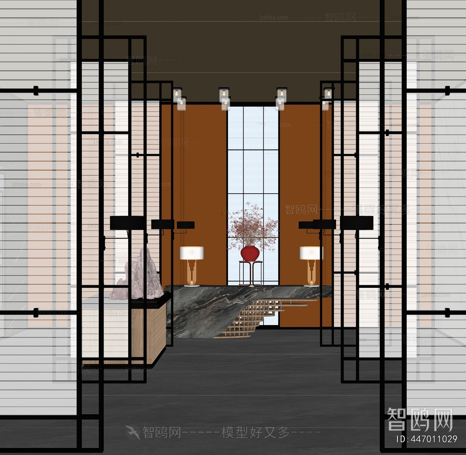 新中式会所大厅过道