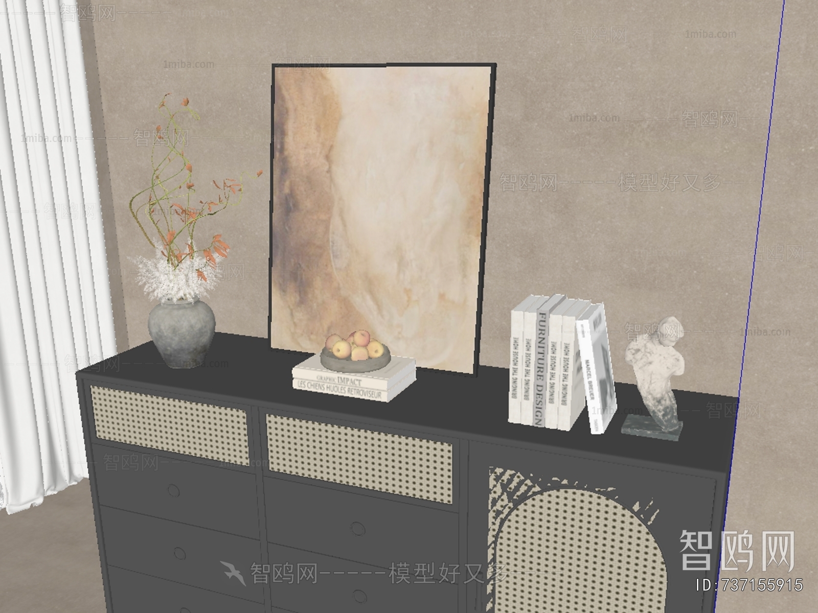 现代中古风装饰挂画摆件组合