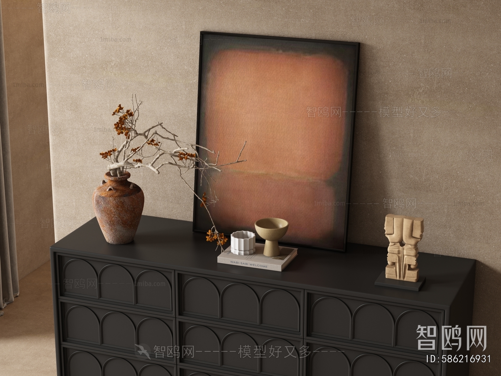 现代中古风装饰挂画摆件组合