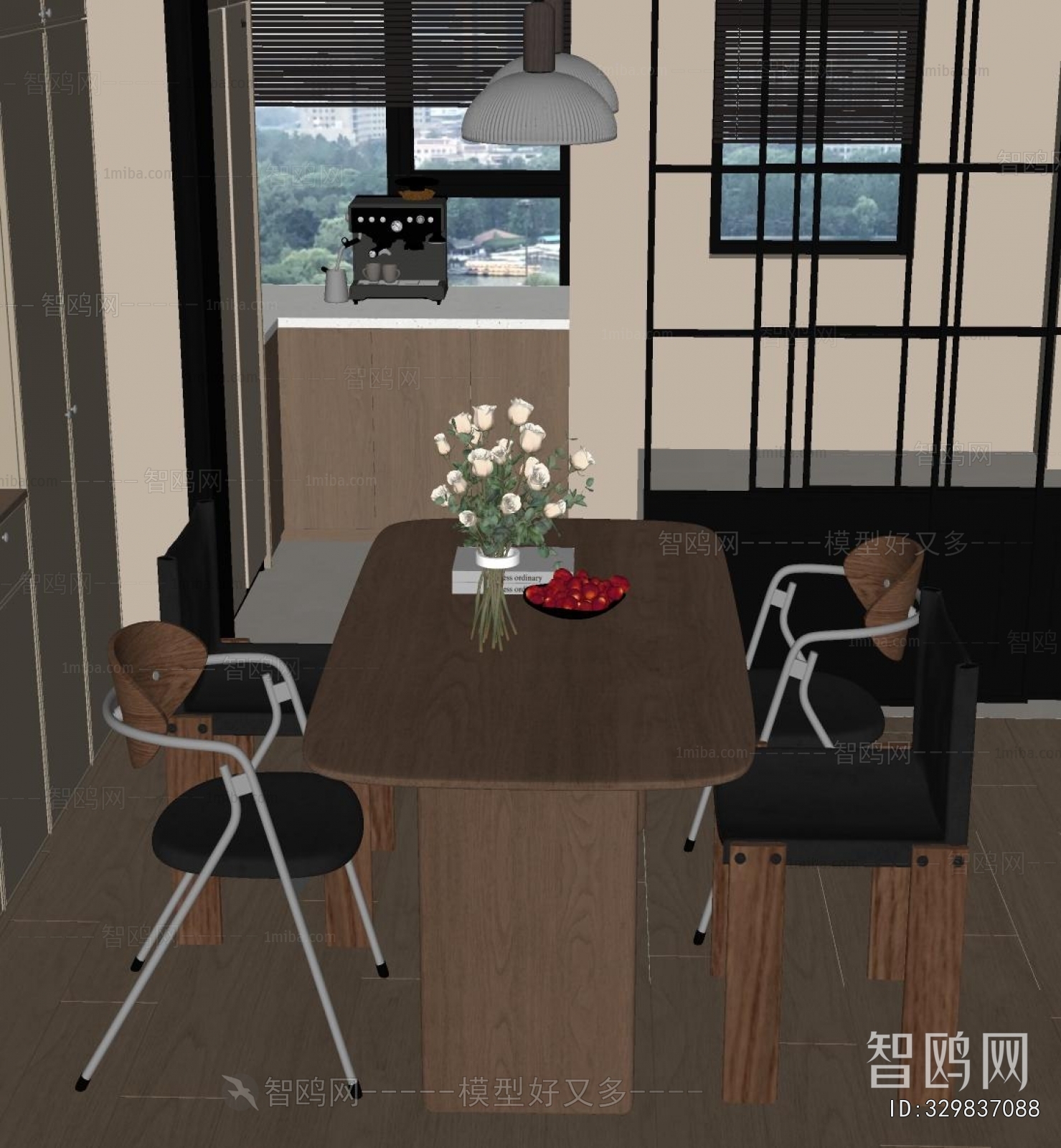 现代中古风实木餐桌椅组合