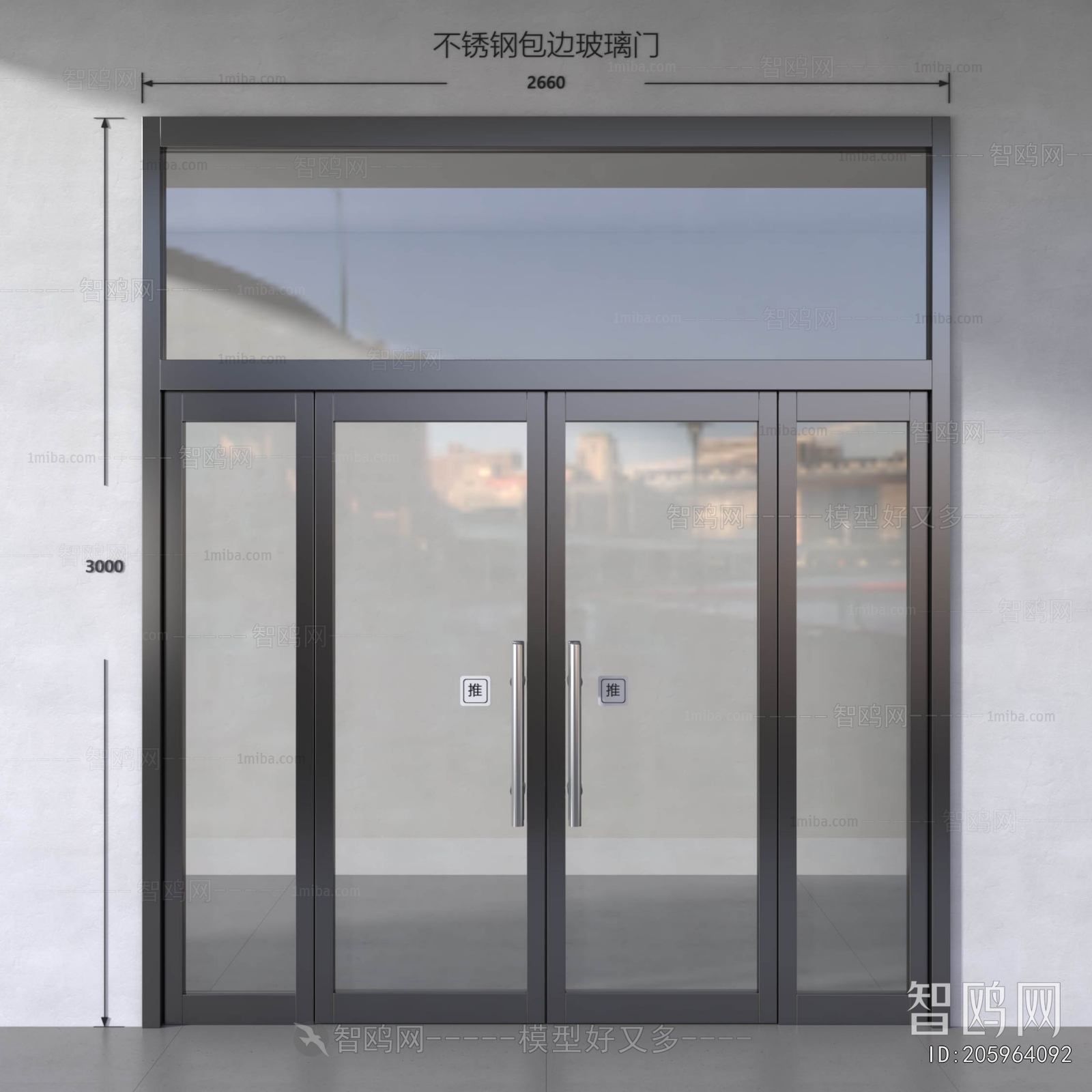 现代店铺玻璃双开门