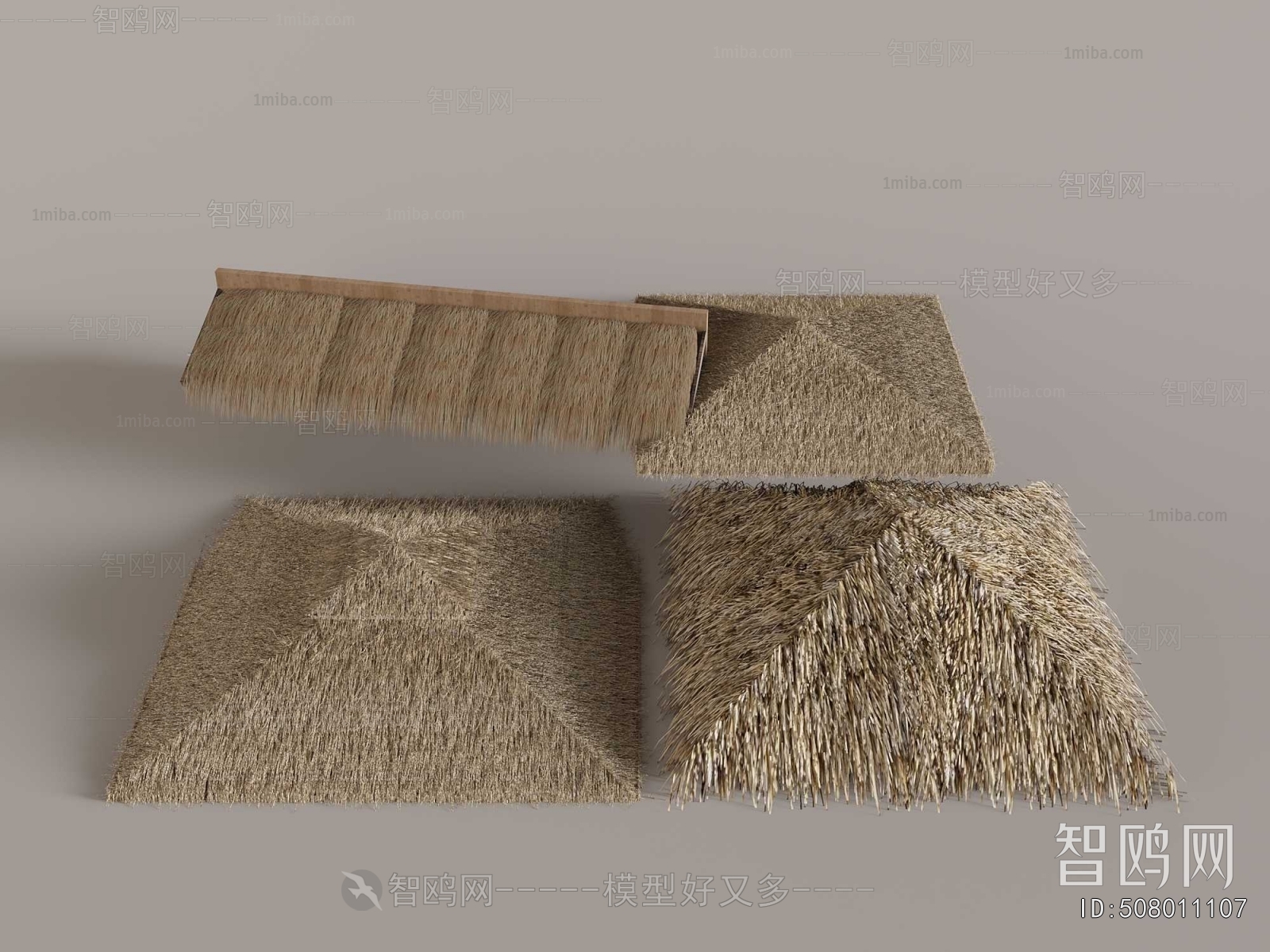 新中式遮阳茅草屋顶组合