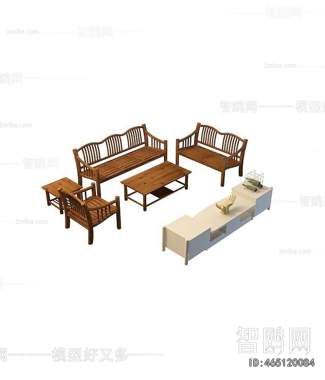 新中式客厅实木茶几休闲椅组合