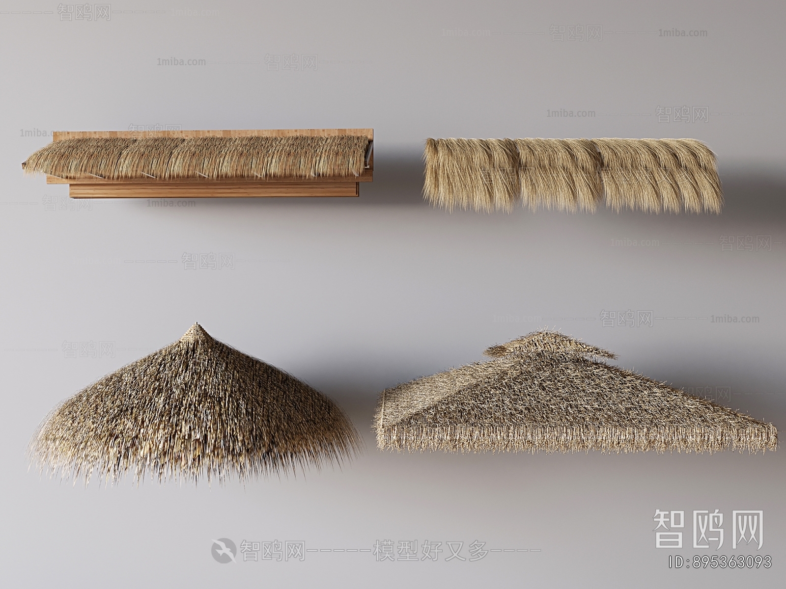 新中式遮阳茅草屋顶组合
