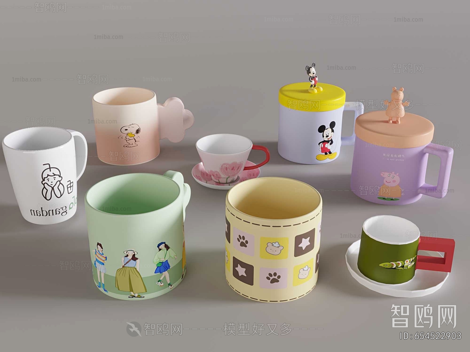 现代，孟菲斯多巴胺陶瓷水杯组合