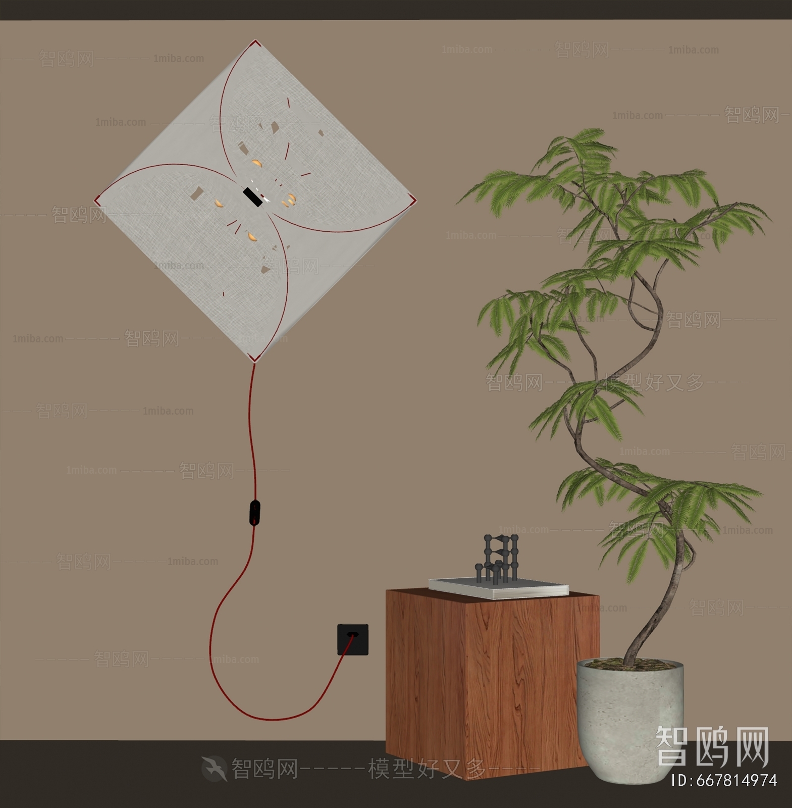现代艺术壁灯落地绿植盆栽组合