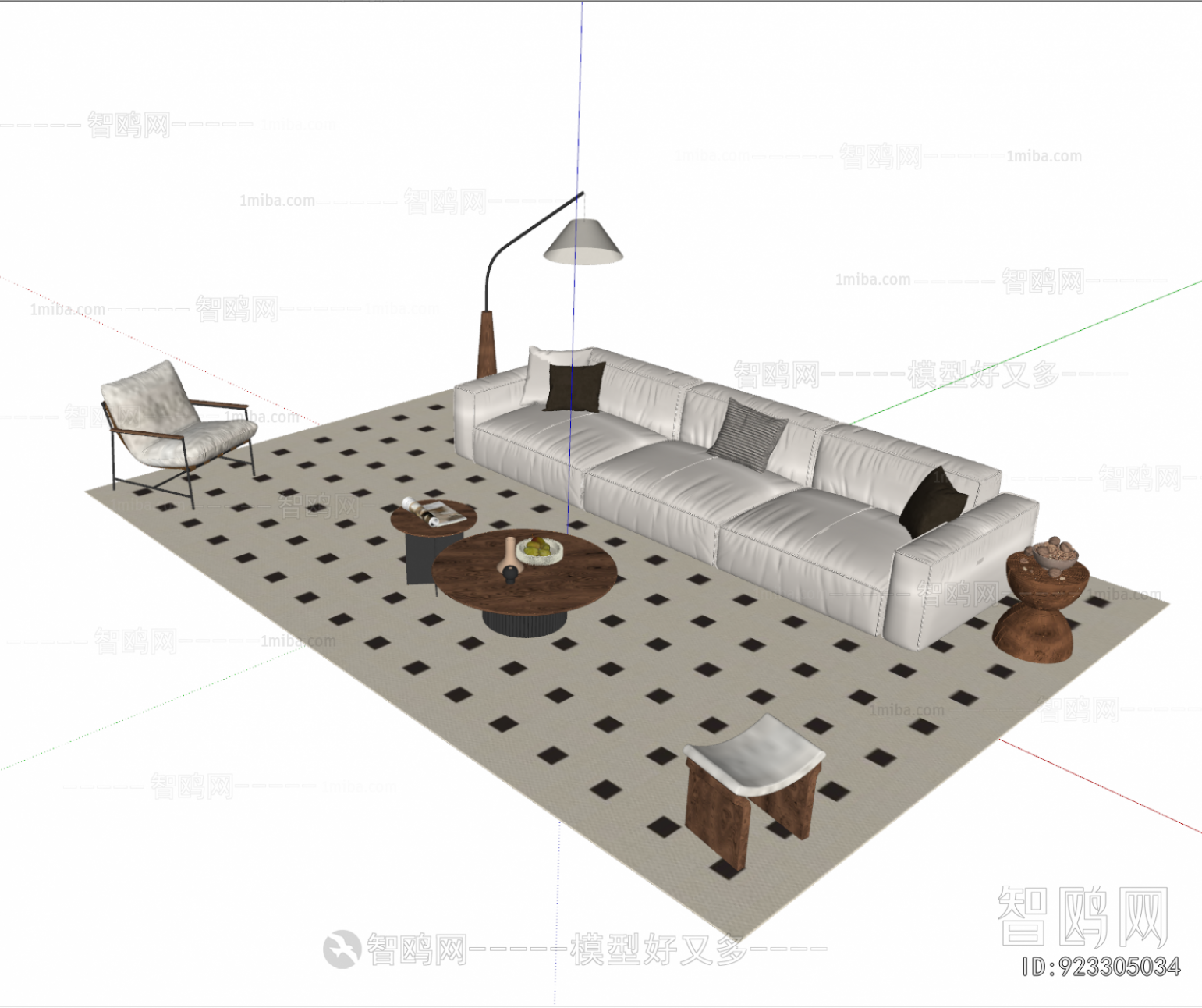 现代中古风沙发茶几组合