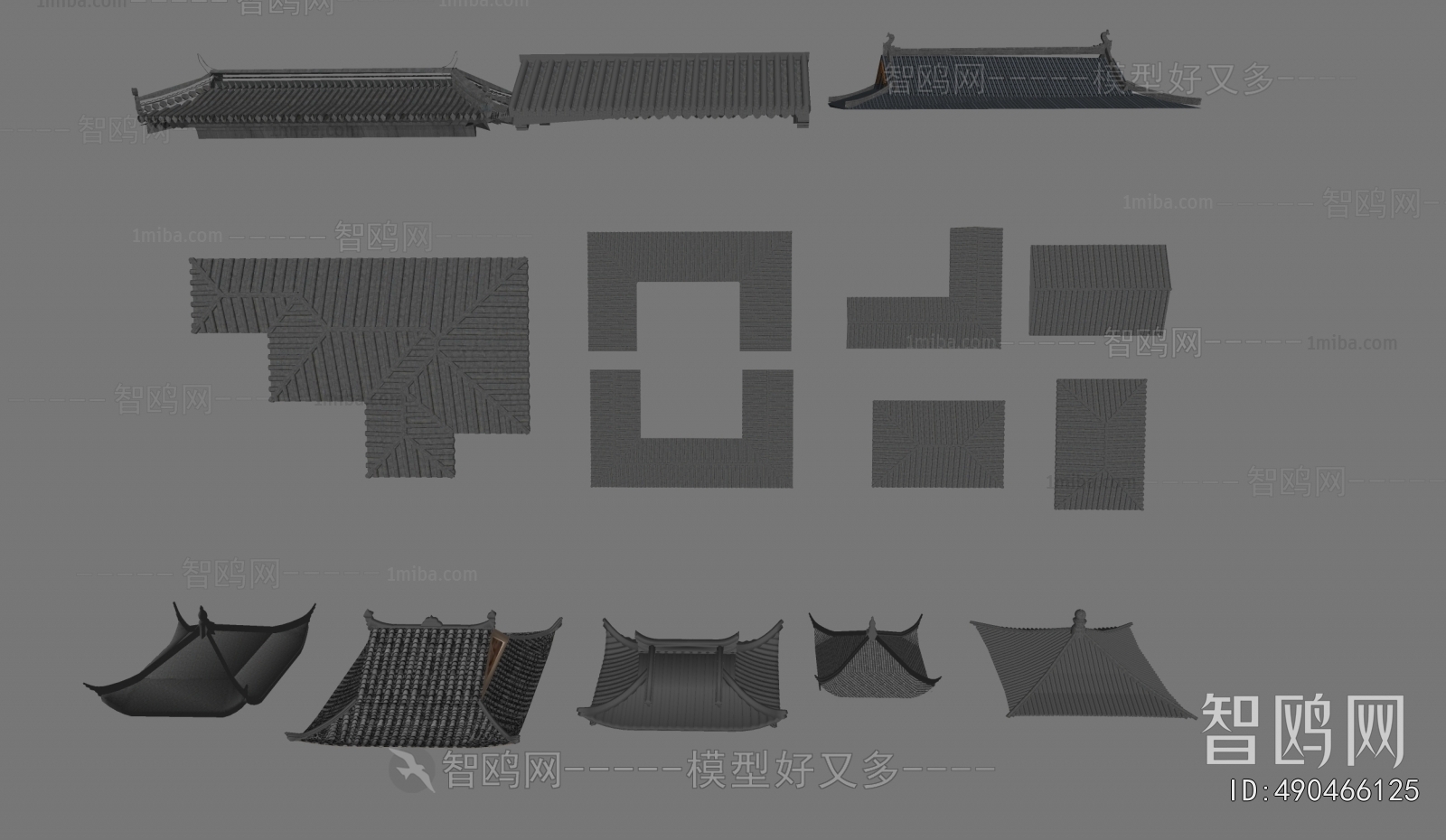 中式屋檐屋顶组合
