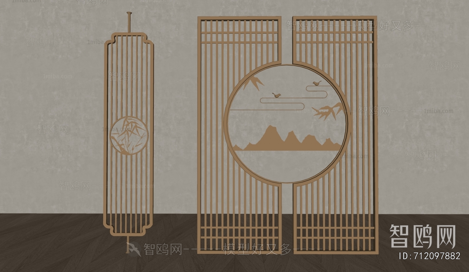 新中式屏风隔断组合