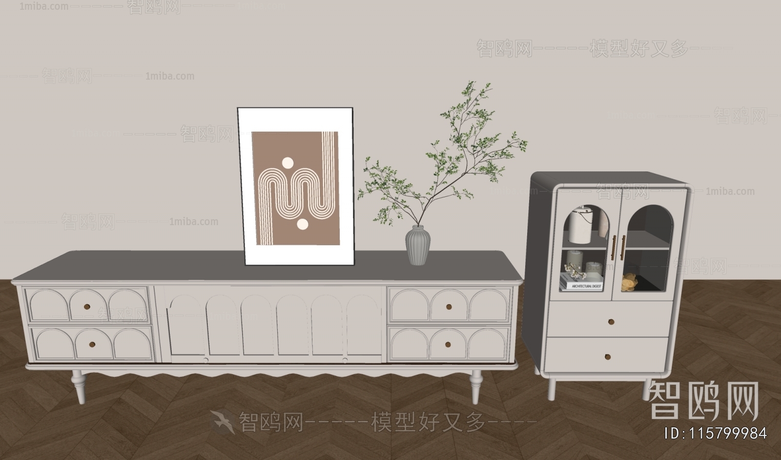 法式奶油风电视柜边柜组合