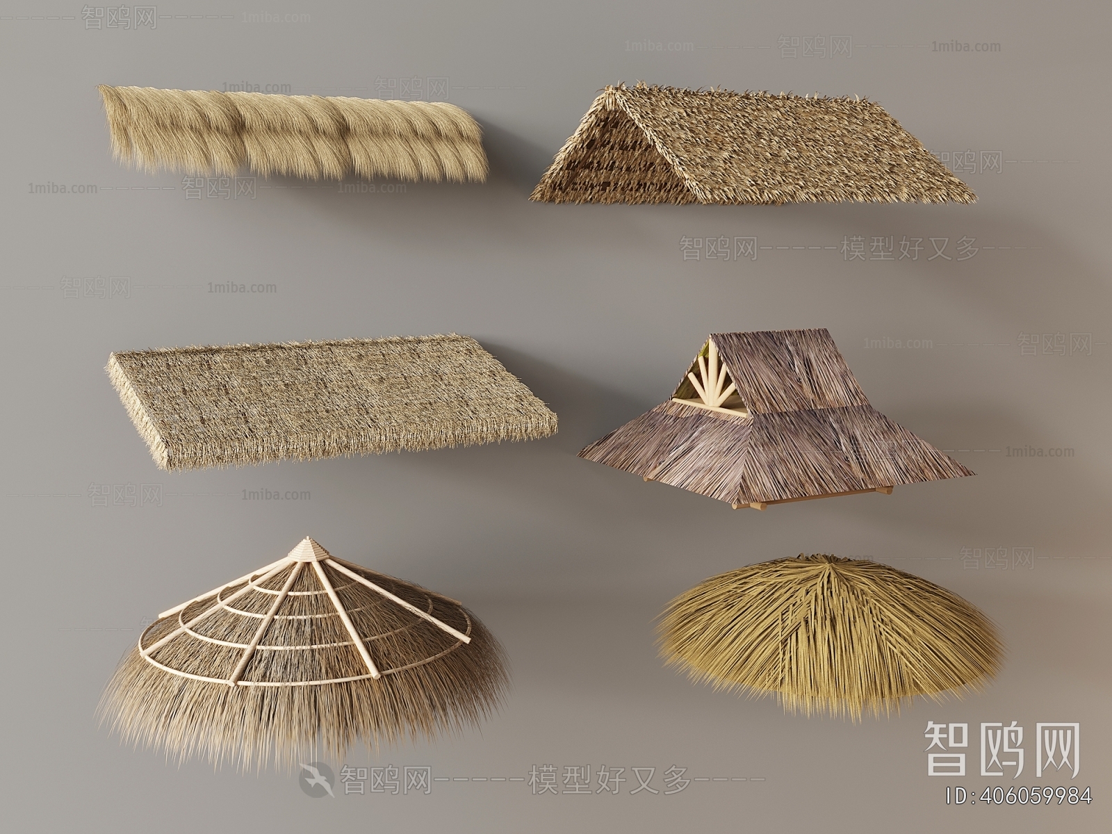 现代茅草屋顶组合