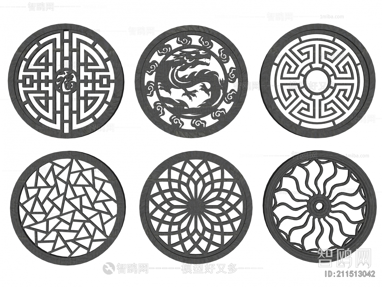 新中式雕花窗格组合