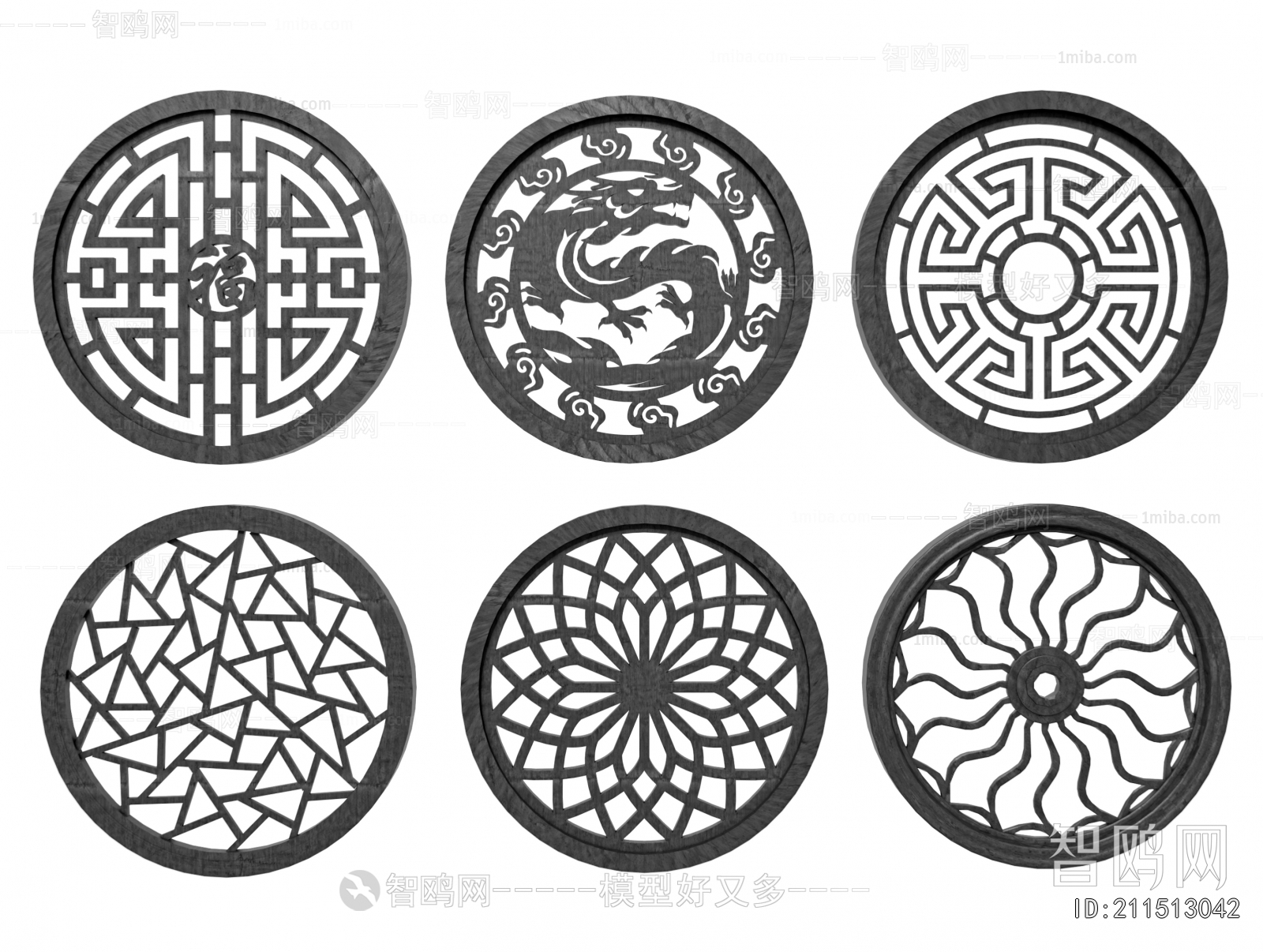 新中式雕花窗格组合