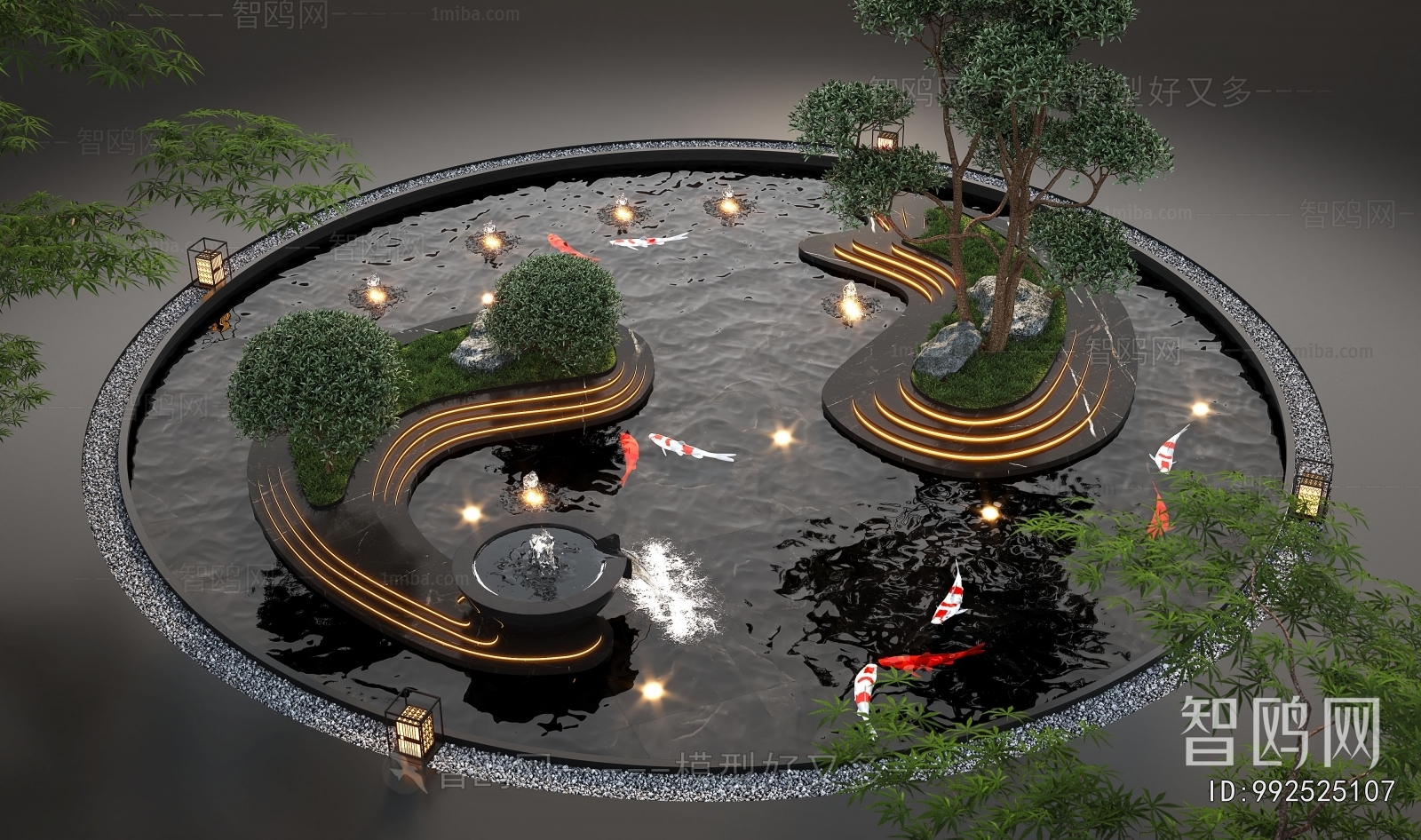 现代鱼池水景观