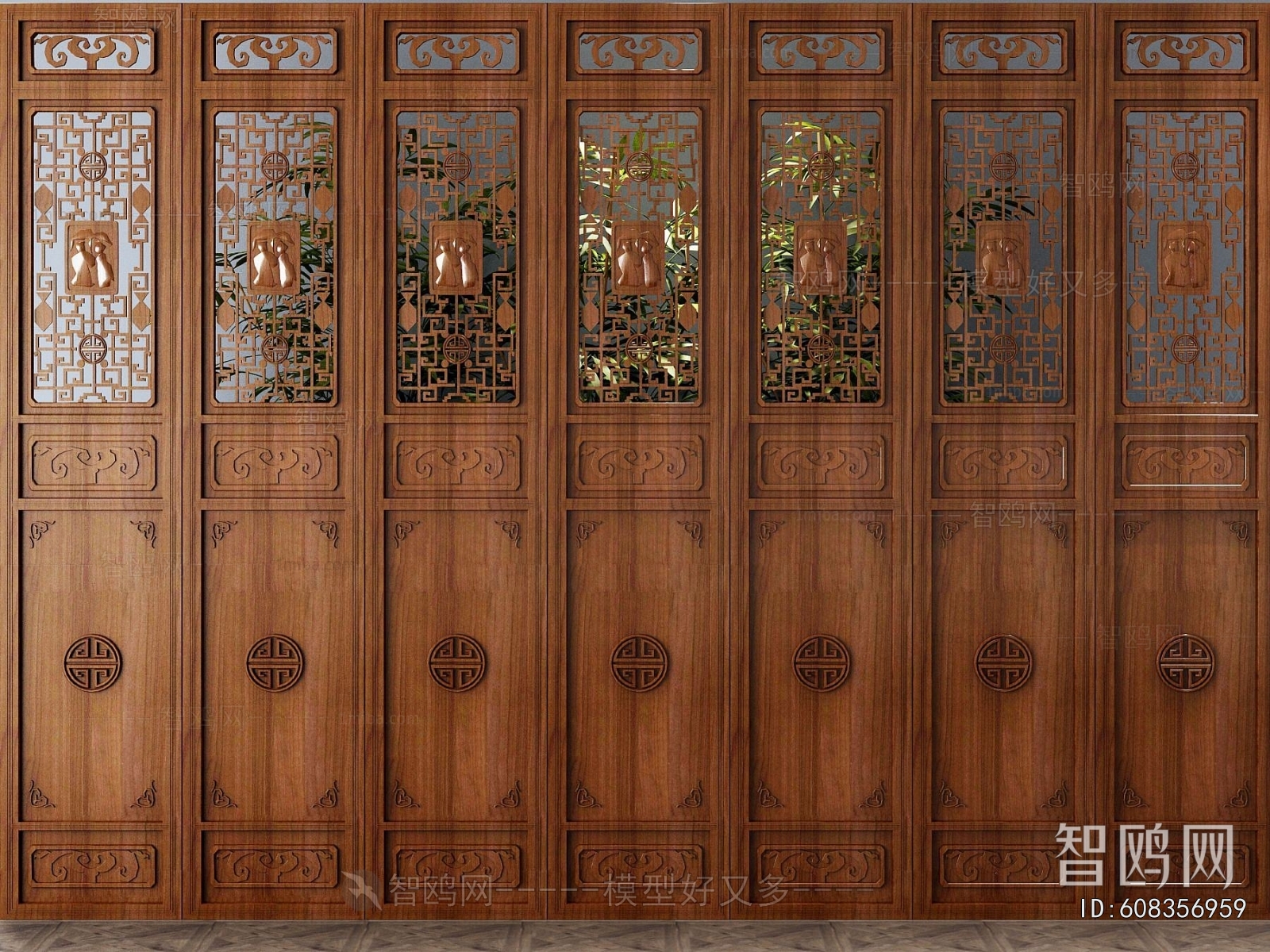 Chinese Style Wooden Screen Partition