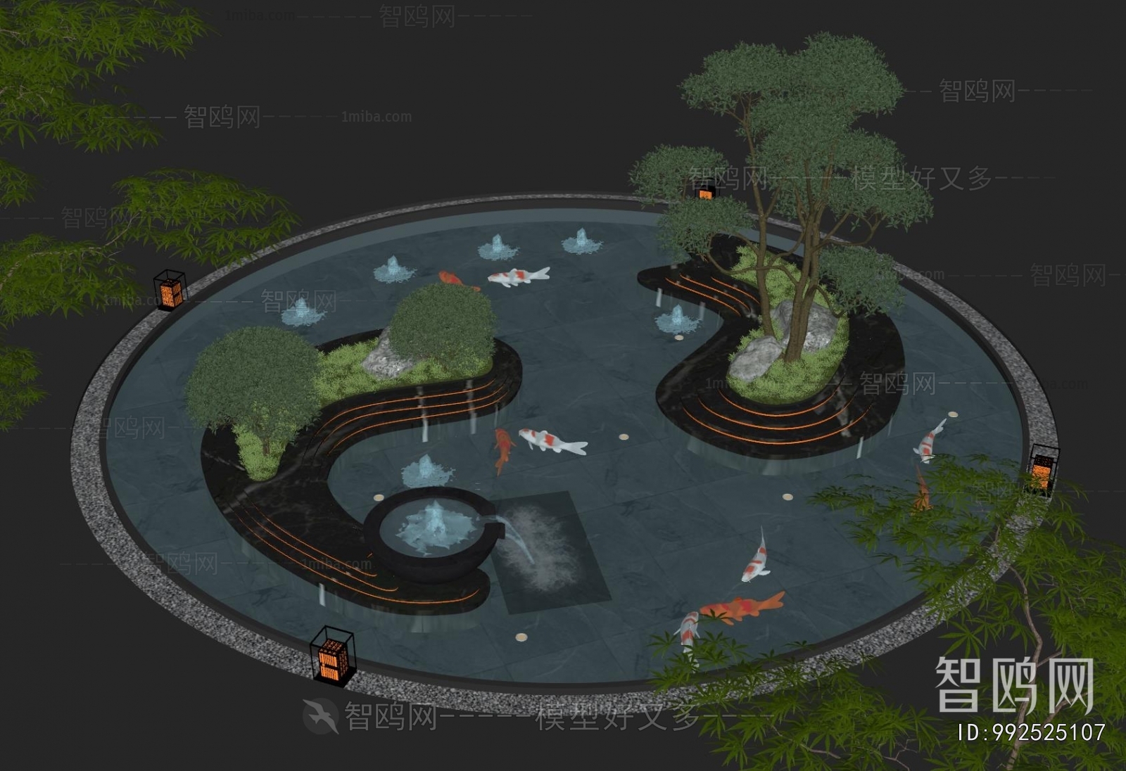 现代鱼池水景观
