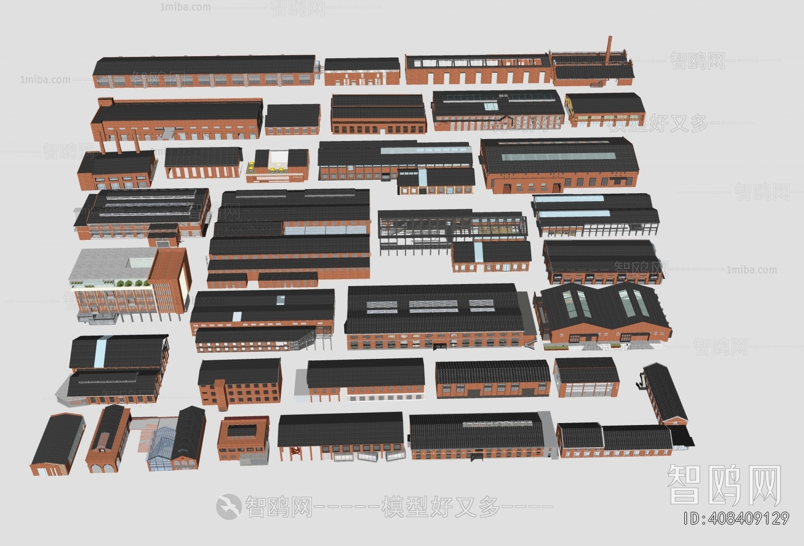 现代工业厂房建筑组合