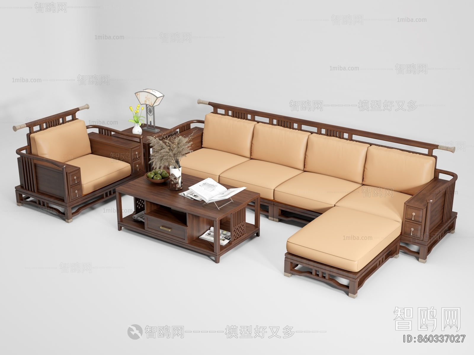 新中式沙发茶几组合