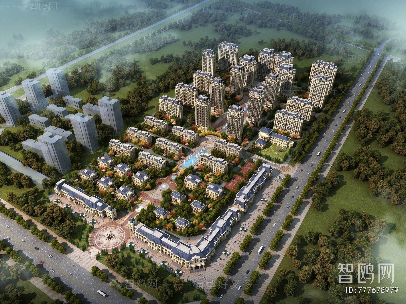 Simple European Style Architectural Bird's-eye View Planning