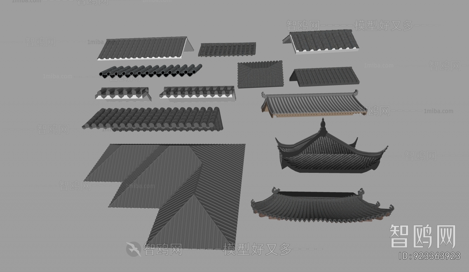 新中式古建筑屋檐飞檐组合