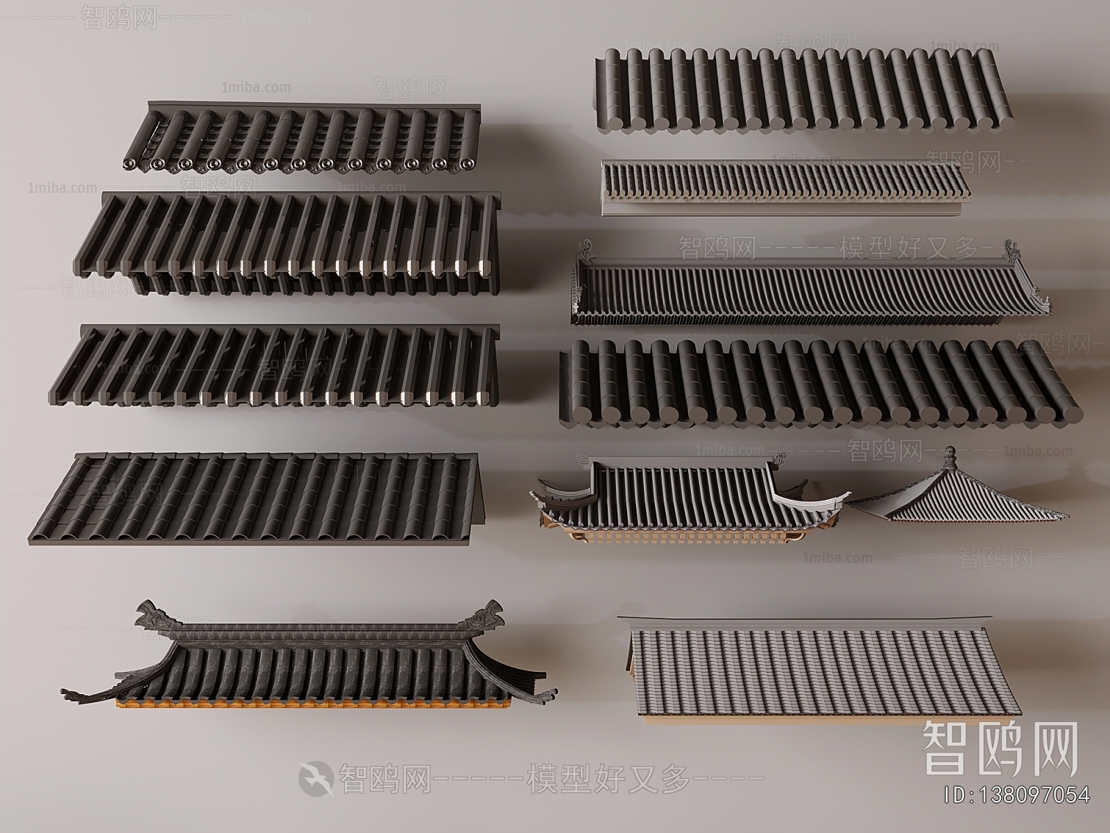 新中式古建筑屋檐飞檐组合