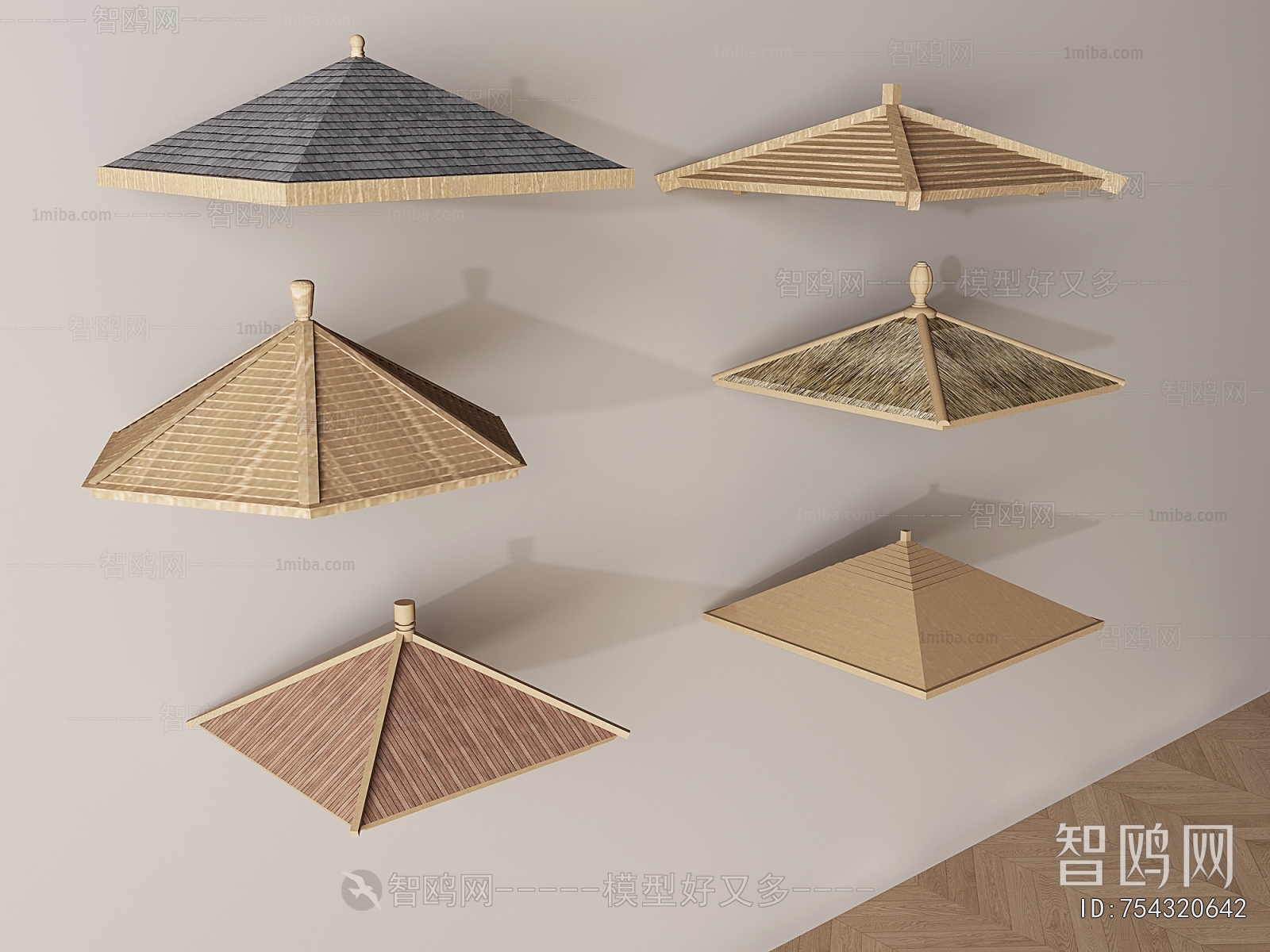 中式古建凉亭屋檐屋顶组合