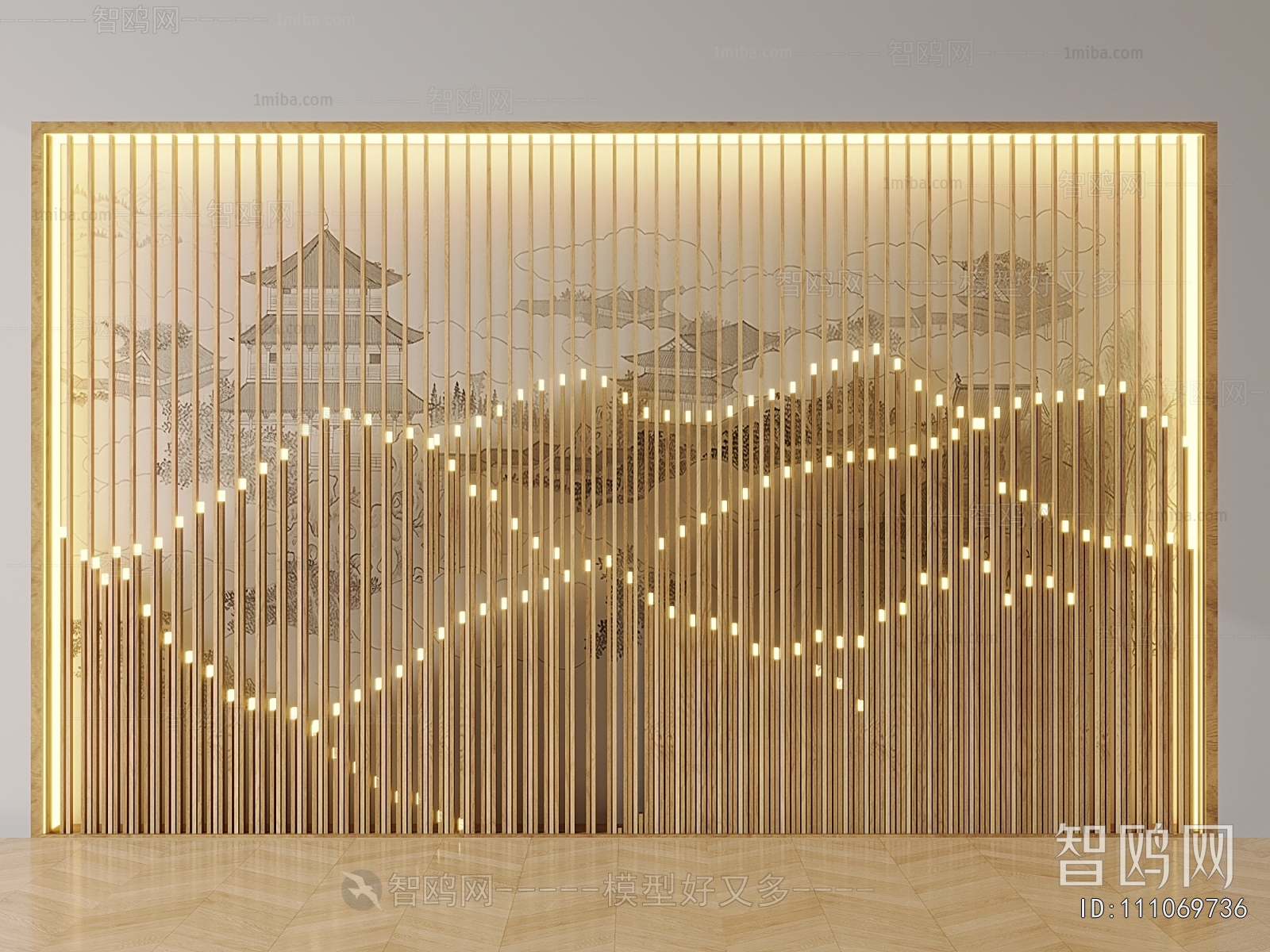中式格栅背景墙