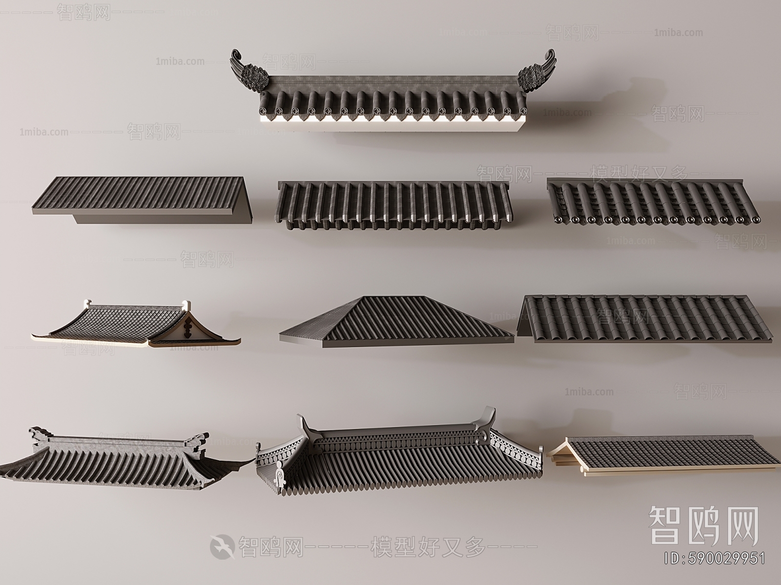 新中式古建筑屋檐飞檐组合
